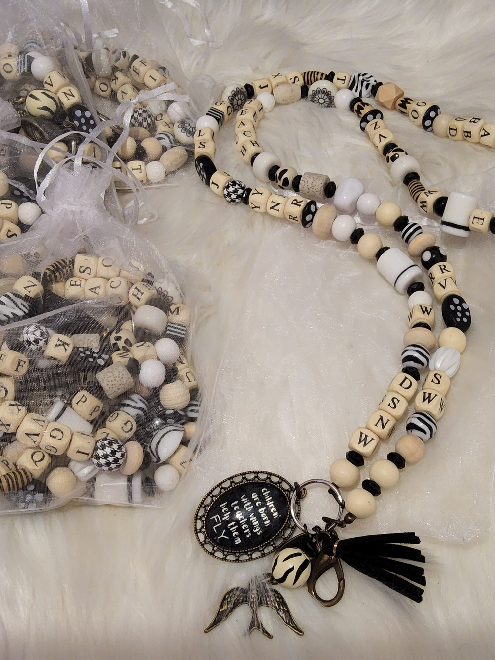 New plunder Beaded Word Teacher Landyrds Necklace with Charm Tassel